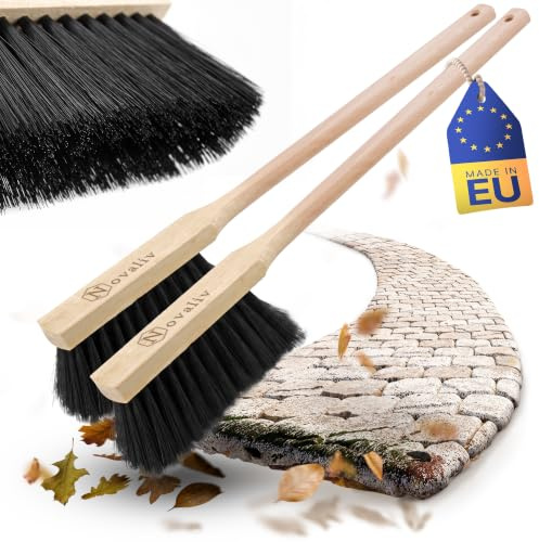 Novaliv 2X Handbesen Langer Stiel I 60 cm I Rosshaarborsten I Auto Schneebesen Kehrbesen Waschbürste Brush and pan