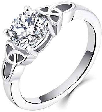 YL Keltischer Ring 925 Sterling Silber April Geburtsstein Weiß Zirkonia Solitaire Ring Verlobungs Ehering für Brautfrauen Damen(Größe 52）