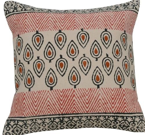 GURU SHOP Gewebter Kelim Kissenbezug Blockdruck, Dekokissen Bezug, Boho Kissen Traditionelle Herstellung - Muster 16, Baumwolle, 50x50x0 cm