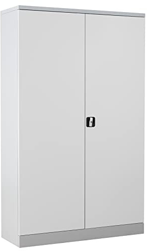 Big Box Aktenschrank Büroschrank Stahlschrank Flügeltürschrank 195x120x42 cm (lichtgrau 7035 / verkehrsweiß RAL 9016)