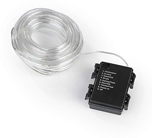 MAXXMEE LED-Lichtschlauch 5m 4,5V transparent mit 50 LED | Mit stimmungsvollem Farbwechsel und 8 verschiedenen Leuchtmodi | Mit 6-Stunden-Timer | Länge ca. 7 m (inkl. 2 m Zuleitungskabel) [warmweiß]