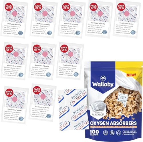 Wallaby 500 cc Sauerstoffabsorber – 100 Stück – für langfristige Lebensmittellagerung und -überleben, dehydrierte und konservierte Lebensmittel – FDA-Lebensmittelecht 500 ccm