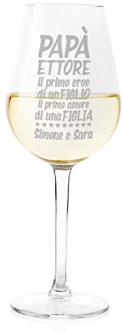 bubbleshirt Calice Vino papà Personalizzato Festa del papà Il Primo Eroe di Un Figlio, Il Primo Amore di Una Figlia ca 500 ml