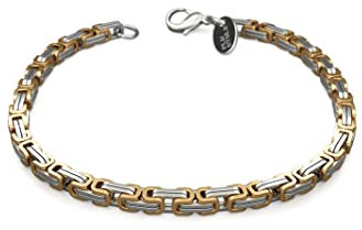 Fly Style Byzantiner Königskette Gold+Silber Edelstahl - Königsarmband Armband Herren 18 Karat teil-vergoldete Kette - 5mm breit, 20cm lang