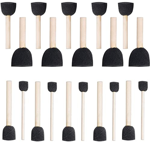 WAFJAMF 20 Pcs Round Sponge Paint Brush Set Wooden Handle Black | Assorted size foam stipplers daubers for art stencilling, DIY crafting, pupil acrylic drawing