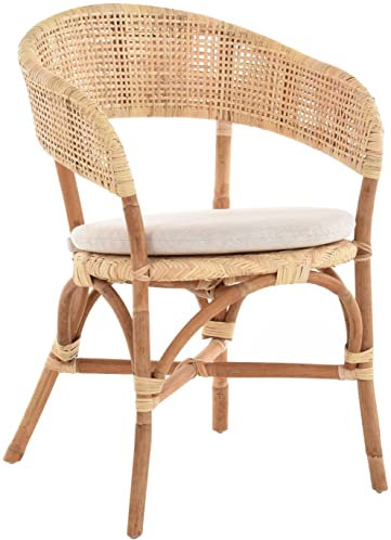 Krines Home Rattanstuhl mit Armlehne Bistro Sessel Korbstuhl skandinavischer Stil Natur Rattan Stuhl