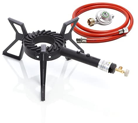 XPOtool Gaskocher Set max. 10,5 kW mit Gasdruckregler 50 mbar DE und Gasschlauch 1,5 m für Outdoor und Camping Gas Campingkocher