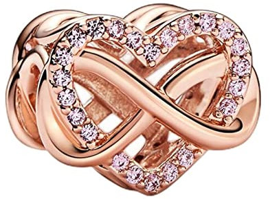 BEEUVIP Cuore Infinito Oro Rosa Charm per bracciali, ciondoli in argento 925, perline per collane, per la festa della mamma, compleanno, regalo di Natale