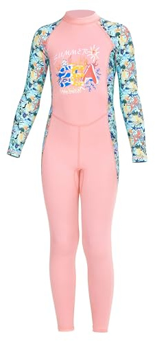 AIWUHE Kid's Full Body Swimwear Boys&Girls One Piece Swimsuit Long-Sleeve Water Sports Rash Guard UPF 50+ Sunsuit Sets Pink 4-5T L