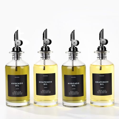 Molimoli Olive Oil Dispenser Bottle for Kitchen - Glass Bottle With Weighted Pourer, Cruet Set of 4 | 350ml