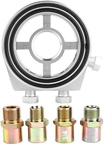 TKSE Ölfilter Zwischenplatte, silberner Aluminium Universal Ölfilter Temperaturkühler Anzeige Zwischenplattenadapter