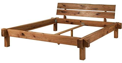 MASSIVMOEBEL24.DE | JANGALI massives Balkenbett - Farbe: Tabacco/braun geölt | aus Zerreiche | Massivbett mit Beinen | 180cmx200cm | Massivholzbett Doppelbett