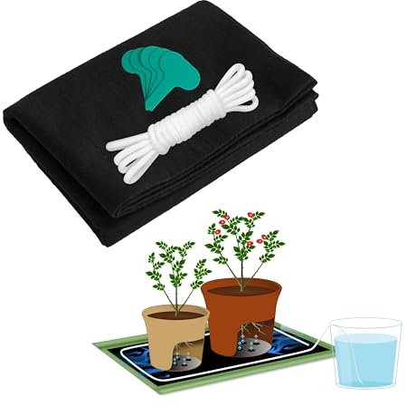 ORIMERC Tapete de riego de plantas de 31x38 pulgadas y cordón de mecha de riego automático de 30 pies para comenzar semillas, vacaciones, invernadero, cuerda de absorción hidropónica para interiores