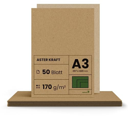 Netuno 50x Kraftpapier 170g DIN A3 297 x 420 mm Aster Kraft braunes Bastelpapier a3 Kraftpapier basteln selber gestalten Kraftpapier bedruckbar dicker Kraft Papier Bogen a3 Kartonpapier