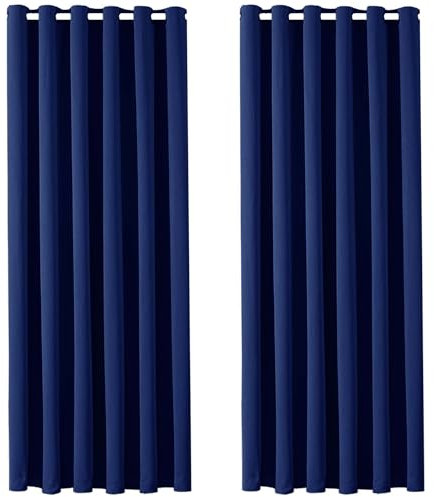 AMEHA Blackout Eyelet Curtains for Living Room 66x90 Inch Drop Black Out Curtains Thermal Insulated Ring Top Navy Curtain 2 Panel & Tiebacks