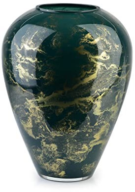 Terroso - Vase - Verre Vert soufflé à la Bouche - Aspect Luxueux, élégant et stylé - 27 cm de Haut - Aspect marbre - Vase à Fleurs