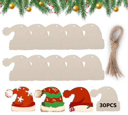 30PCS Wooden Christmas Baubles Christmas Wooden Ornaments Wood Slices Christmas Tree Hanging Decorations for Xmas Decoration DIY Crafts…