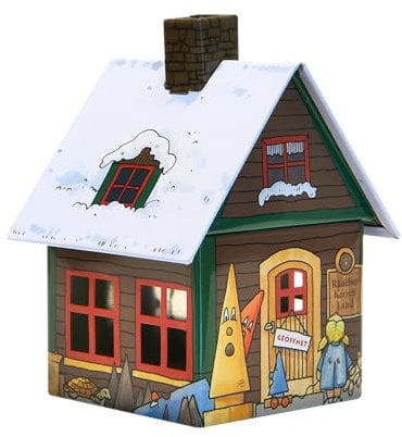 Crottendorfer - Räucherhaus Metall inkl. Räucherkerzenhalter - für Räucherkerzen Gr. M - Maße: 7,2 x 7,8 x 9,8 cm - Motiv: Räucherkerzenland - Made in Germany