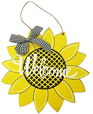 Letrero de bienvenida navideño, decoraciones for puertas delanteras, letrero de bienvenida, colgador de puerta de madera con forma de girasol, letrero de flores de madera for colgar en interiores y ex