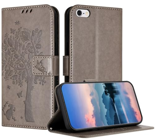 JayModCase Hülle für iPhone 6S / iPhone 6 (5,5 Zoll), Leder Klapphülle Schutzhülle mit [Kartenfach] [Standfunktion] [Magnetverschluss] Handyhülle Kompatibel mit iPhone 6S - Grau