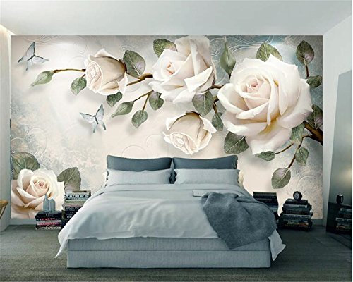 Vlies Tapeten Wandtapete Rosa Rosen 3D Wandbild Tapete Vlies Tapete Wandtapete Tapete Wohnzimmer Wanddekoration Fototapete 3D Tapete Effekt Wandbild 250cm×175cm(Breite x Höhe)