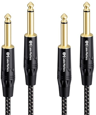 Cable Matters 2-Pack Braided 1/4 Inch Long TS to TS Guitar Cable 15 Feet - Electric Guitar Cord, Guitar Amp Cord, Instrument Cable for Electric Guitar, Mandolin, Bass AMP, Keyboard, Mixer, Equalizer