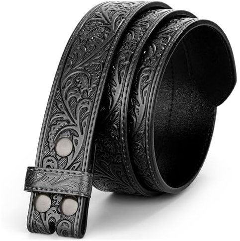 BELTROAD Gürtel Ohne Schnalle Herren, Ledergürtel Ohne Schnalle Western Gürtel Wechselgürtel für Cowboy Cowgirl Jeans Gürtelschnalle Geschenkm, 3.8CM Breit, Blattmuster, Schwarz, 120cm