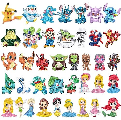 LGZIN Diamond Painting Kit Enfant, 39 Pièces 5D Diamond Painting Autocollants Kits, DIY Peinture Diamant Autocollant, Art Mosaïque Autocollants, Broderie Diamant pour Enfants et Débutants Adultes