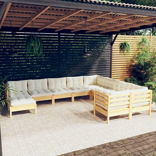 qohoio 10-TLG. Garten-Lounge-Set mit Creme Kissen Balcony Furniture Lounge MöBel Outdoor Balkon MöBel Set TerrassenmöBel Kiefernholz - 3097031