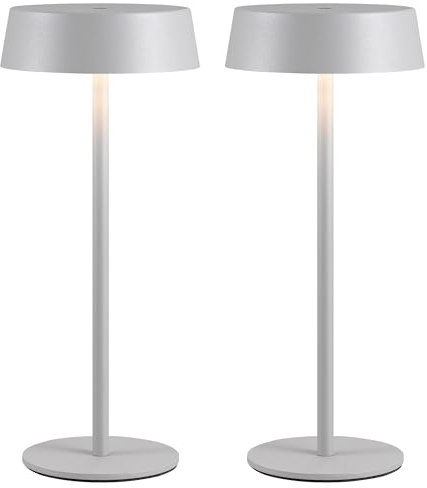 VISDANFO Modern Cordless Table Lamp Set of 2, Portable LED Desk Lamps, Rechargeable 5000mAh Battery Operated, Dimming Night Light for Bedroom, Dining Room, Bar, Outdoor, Waterproof (Grey)