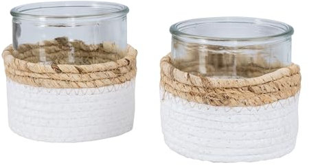 levandeo Lot de 2 photophores en verre - Hauteur : 10 cm - Blanc naturel - Décoration de table