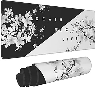 JIMOWANG Black and White Cherry Blossom Extended Gaming Mouse Pad Large Desk Mat with Non-Slip Rubber Base Keyboard Mouse Mat Desk Pad for Work,Game,Office,Home 31.5 * 11.8 inch