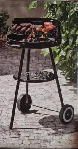 40CM ROUND SMALL BBQ CHARCOAL KETTLE TROLLEY- WITH WHEELS AND STAND. Barbeque Trolley for Garden with tray