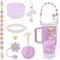 Glvomazty 7 Piezas Set de Accesorios Para Stanley Cup incluye Pajitas Reutilizables Tapa, Mango de Botella de Agua, Protector de Fondo de Silicona adecuado para Stanley Quencher 30 y 40oz