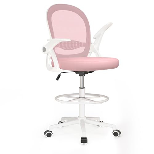 naspaluro Sedia Ufficio, Sedia Scrivania con Supporto Lombare, Poltrona Ufficio in Rete Traspirante, Sedia da Ufficio Ergonomica Braccioli e Altezza Regolabili, Rosa