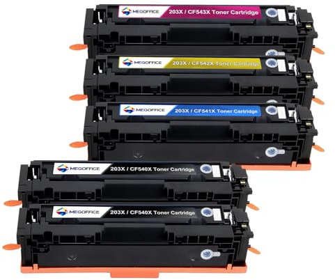 MEGOFFICE CF540X 203X Tonerkartusche Kompatibel für HP 203X 203A CF540X CF541X CF542X CF543X CF540A für Color Laserjet Pro MFP M281fdw M280nw M281cdw M254dw M254nw M254dn(5-Pack)
