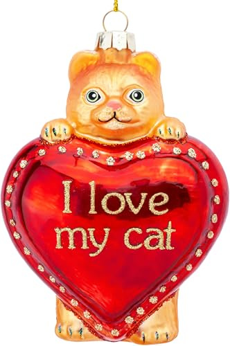 SIKORA Love My Cat besondere Weihnachtskugel Glas Christbaumschmuck Deko Figur Weihnachten Anhänger Ornament - Trend Line - BS580
