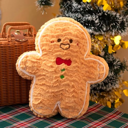 Znnhnn Plüsch Lebkuchenmann Weihnachtskissen, 30 cm Kissen Weihnachten Lebkuchen Deko,Lebkuchen Wurfkissen Weihnachts Deko,Niedliche Lebkuchen Kissen Plüschtier für Home Sofa Geschenke für Kinder