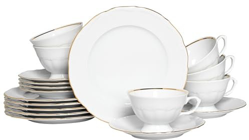 CreaTable, 24318, Serie Maria Theresia Gold, 18-teiliges Geschirrset für 6 Personen, Kaffeeservice aus Porzellan, Made in Europe