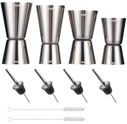 YQBFTC 4 PCS Doseur Cocktail,Cocktail Jigger,Verre doseur cocktail,Doseur à alcool 30ml/40ml/50ml/60ml Avec Mise à l'échelle Double Tasse à Mesurer,Mesure Jigger pour Bar Maisons Fête Vin Gin Shaker