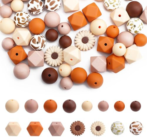 Gosknor Lot de 73 Perles en Silicone Style Vache, Perles Focales en Silicone Style Animal pour Bricolage, Porte-Clés, Bracelets, Stylos