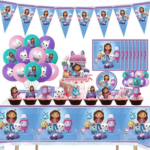 Vajilla de fiesta para fiestas de cumpleaños, vajilla de cumpleaños, incluye una pancarta, platos de papel, tazas, servilletas, mantel GB TEM