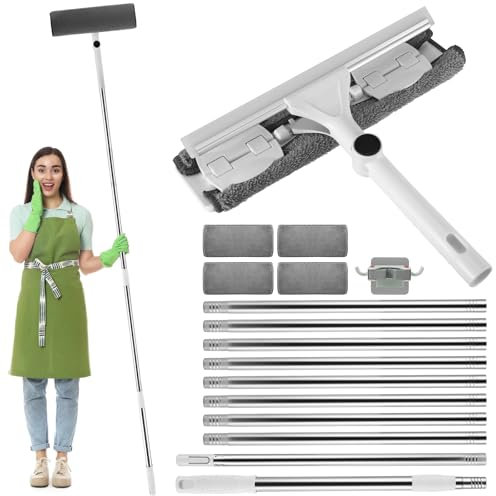 Window Squeegee Cleaner Professional Window Cleaning Equipment Kit with10 Poles, 390 cm (152 In) Telescopic and 4 Mop Refills, DOYFAY Window Washing for High Window and Outdoor Use