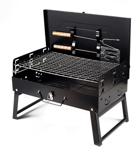 Holzkohlegrills Tragbarer Grill mit Deckel - Outdoor Tischgrill für Picknicks, Camping, Partys - Inklusive Grillzubehör