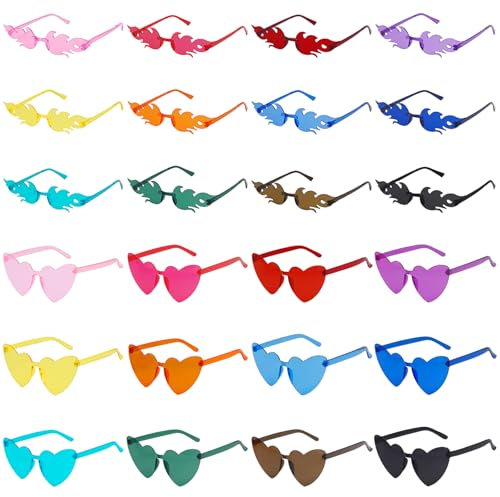 VirtuGro 24pcs Occhiali Fiamma Occhiali da Donna Occhiali Matrimonio Occhiali Festa Gadget Compleanno Adulti Occhiali Divertenti Occhiali Colorati Addio al Nubilato Gadget Compleanno Carnevale