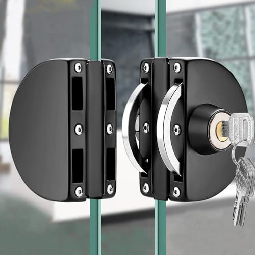 Cerradura de puerta de cristal con cerradura sin perforación de cristal, antirrobo, cerradura de puerta corredera con 3 llaves, acero inoxidable para puerta corredera de cristal pequeña de 10 mm-12 mm