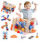 Montessori Werkzeugkoffer Kinder Werkzeug Spielzeug ab 2 3 4 5 Jahre Holzspielzeug Werkbank 38x Kinderwerkzeug Werkzeugbank Motorik Lernspiele Werkzeugset Spiele Geschenk für Junge Mädchen