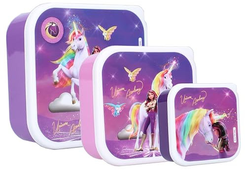Vadobag Snackbox Unicorn Academy Fresh Bites (3tlg.) – Set mit 3 ineinandergreifenden Snackbehältern, Brotdosen für Snacks, Schule, Kindergarten, Sport