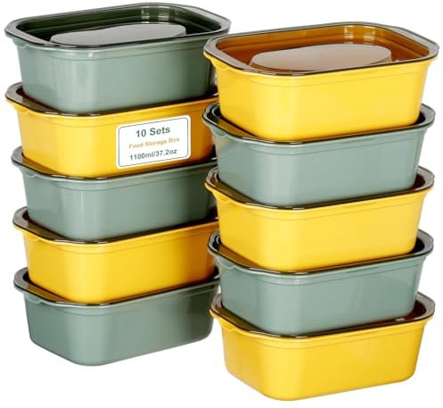 VINATO Boîte Plastique Alimentaire 10Pcs – 1100ml Boite Hermétique Alimentaire en PP Sans BPA, Boîtes Alimentaires Empilables pour Congélation, Micro-Ondes & Lave-Vaisselle, 12 étiquettes