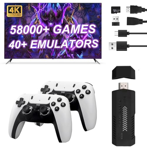 𝗡𝗲𝘄 X2PRO Retro Gaming Console, 4K HD TV Retro Game Stick Built-in 256G 58000+Classic Games 40 Emulators, Plug and Play Gaming Console with Dual 2.4G Wireless Controllers